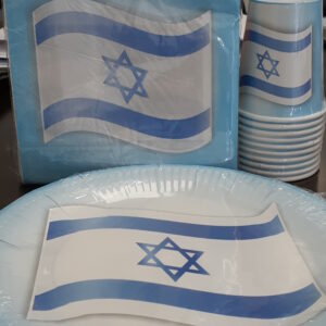 מארז מושלם לארוח המכיל 10 כוסות + 10 צלחות + 10 מפיות דגל ישראל